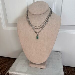 Silver tone tiered collar necklace gummy bear blue charm pendant quirky layered